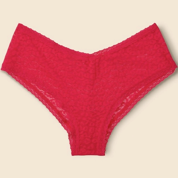 PINK Victoria's Secret Womens Large Red Pepper EVERYWHERE LACE CHEEKST - Picture 2 of 6